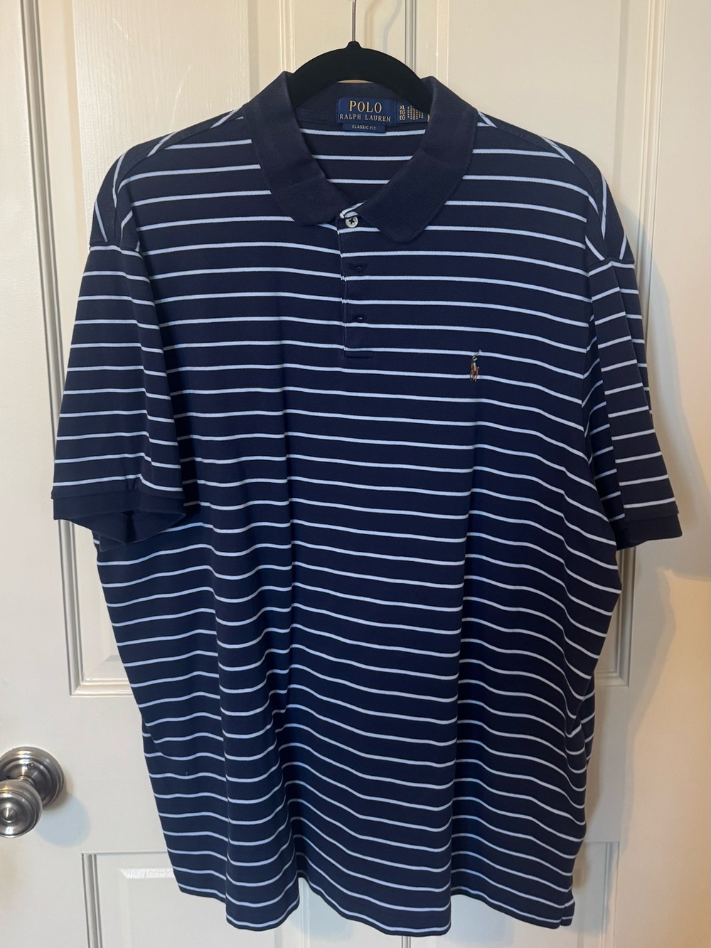 Polo by Ralph Lauren Navy and Light Blue Striped Polo Shirt XL